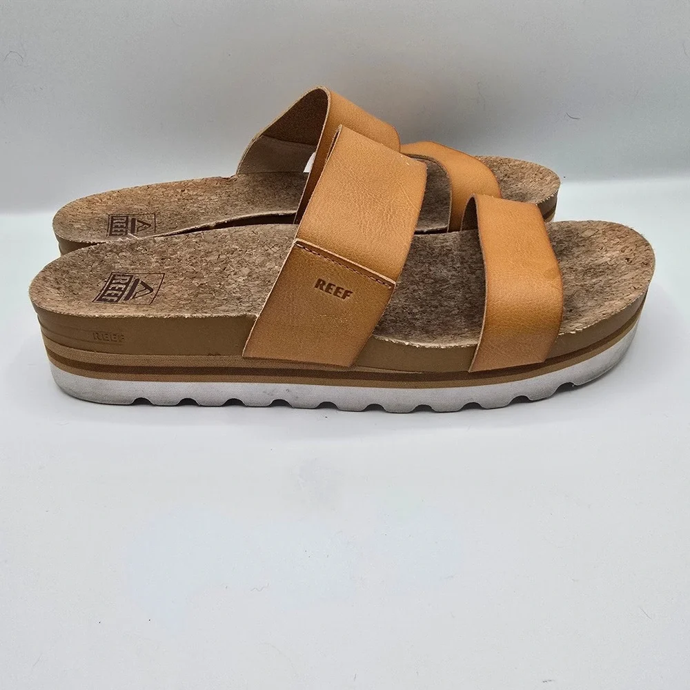 Reef Cushion Vista Hi Platform Women's Tan Cork Platform‎ Slide Sandals Size 11